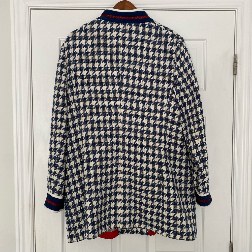 Marc Aurel Navy & Ivory Houndstooth Boucle Pearl Button Coat Size 46 (XL) - Picture 8 of 14